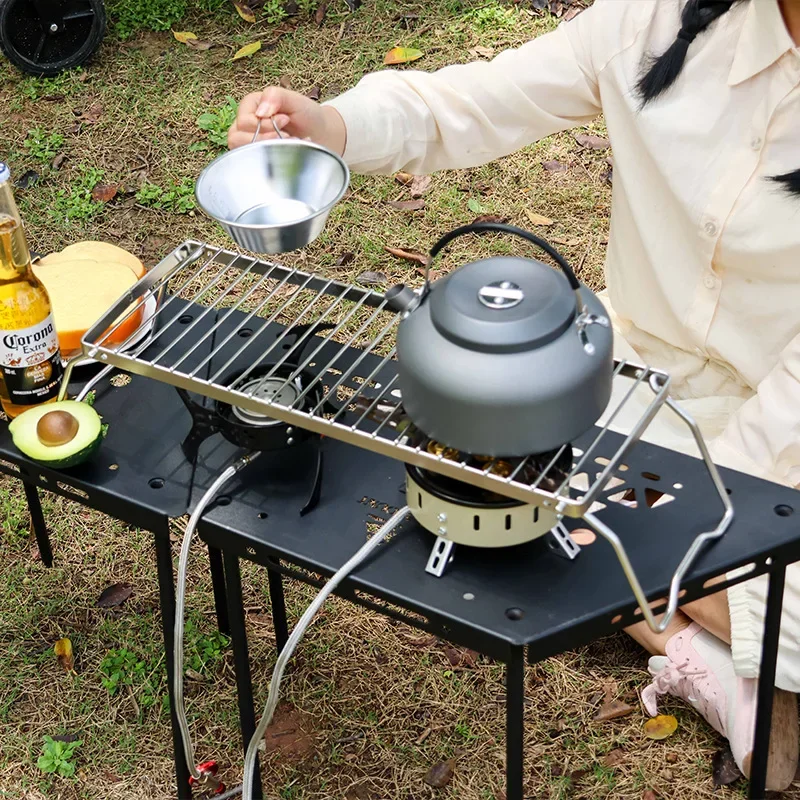 BBQ Grill Multifunctional Folding Campfire Grill Portable Stainless Steel Camping Grate Gas Stove Stand