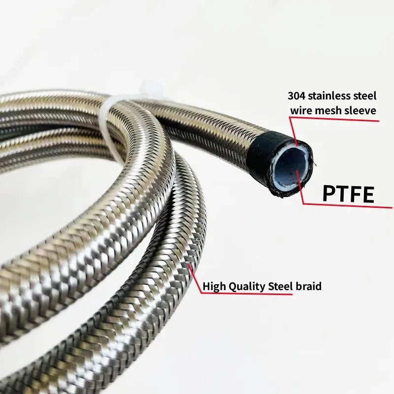 AN4-12 Stainless Stee PTFE Hose Racing Brake Hose E85 Fuel Oil Cooler Line Pipe Fuel Oil Line Stainless Steel Braided PTFE Pipe