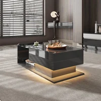 Table basse relevable avec éclairage LED, compartiment de rangement, noir brillant, table d'appoint moderne pour salon 1
