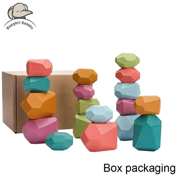 Wooden Rainbow Stones Building Blocks Colorful Wood Toy Block Stacker Balancing Games Montessori Educational Toys for Children 1