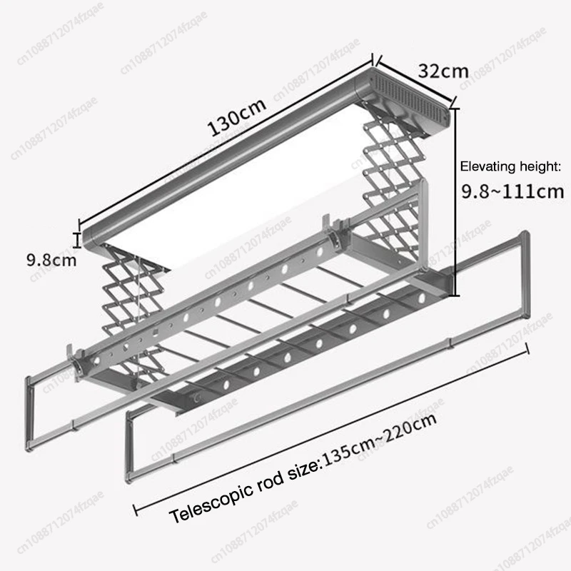 Home Balcony Electric Remote Control Lifting Clothes Drying Rack Aluminum Alloy Lighting Drying Foldable Clothes Drying Rack 6