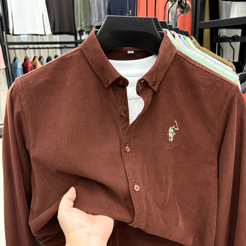 Spring and Autumn New 100% Cotton Long Sleeve Shirt for Men's Business, Leisure, Skin Friendly, Comfortable Collar Shirt Coat