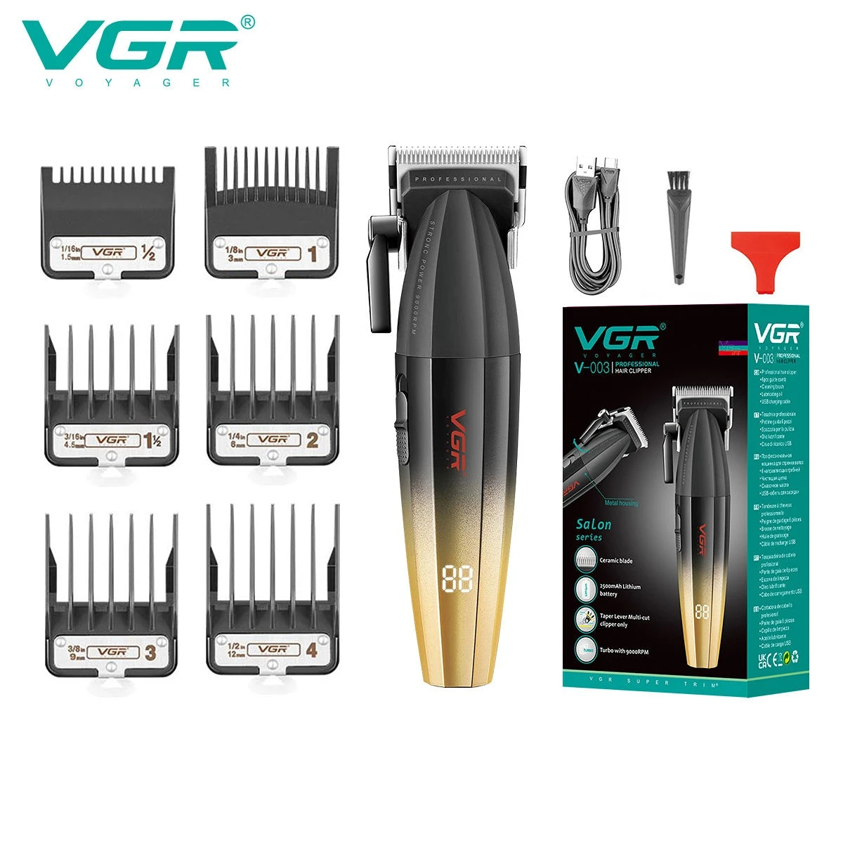 

VGR Hair Trimmer Cordless Hair Cutting Machine Electric Hair Clipper Professional Barber Digital Display Trimmer for Men V-003