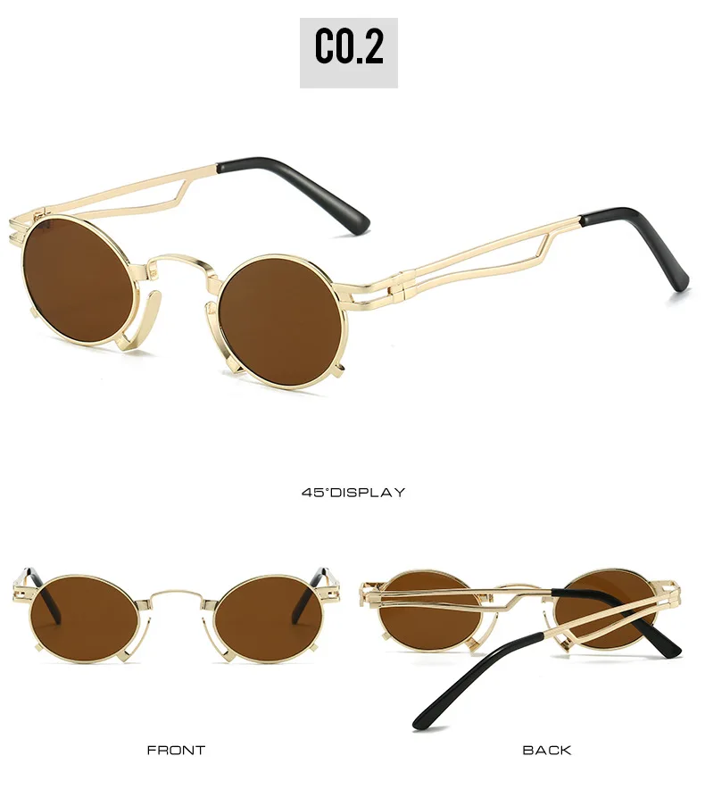 SO&EI Retro Kleine Ovale Sonnenbrille Damen Mode Einzigartige Metallrahmen Shades UV400 Herren Punk Rot Gelb Sonnenbrille – Detail 8