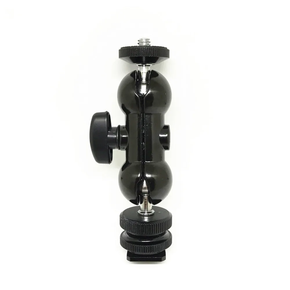 1/4" Mount to Hot Shoe Adapter Double Ball Head Bracket Magic Arm Mini Ballhead for Monitor LED Video Light
