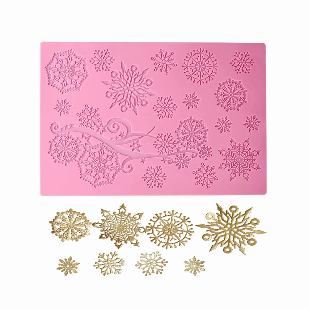 

Snowflake Enclosing Edge Lace Molds Christmas Decoration Cake Silicone Mold Baked Pastry Fondant Lace Printed Embossing Mould