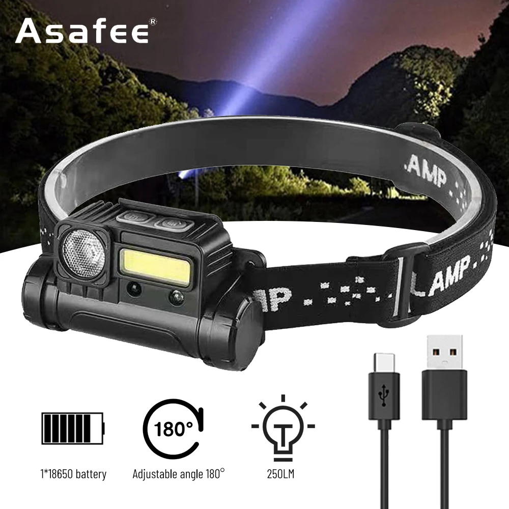 

Asafee Strong Light Sensing Head Lamp LED+COB With Magnet USB Charging Mini Work Light Torch
