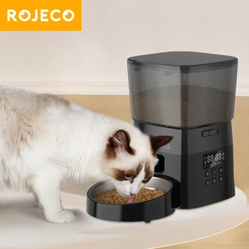 ROJECO Automatic Cat Feeder Pet Smart Cat Food Kibble Dispenser Button Version Smart Control Auto Feeder For Cat Dog Accessories 1