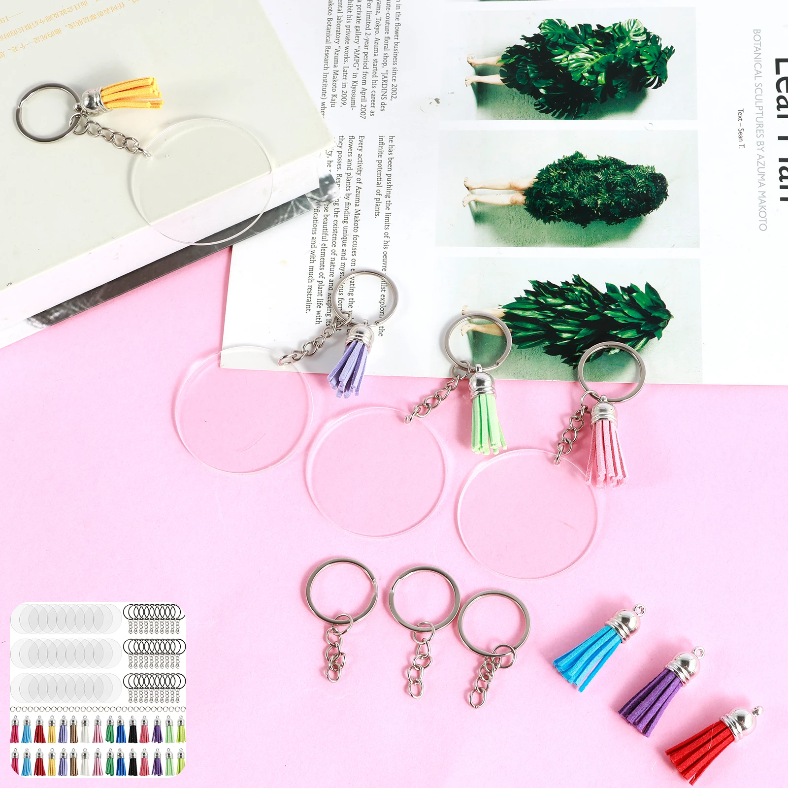 30Pcs Sublimation Keychain Blanks DIY Sublimation Blank Keychain with Tassels and Jump Rings Blank Key Chains