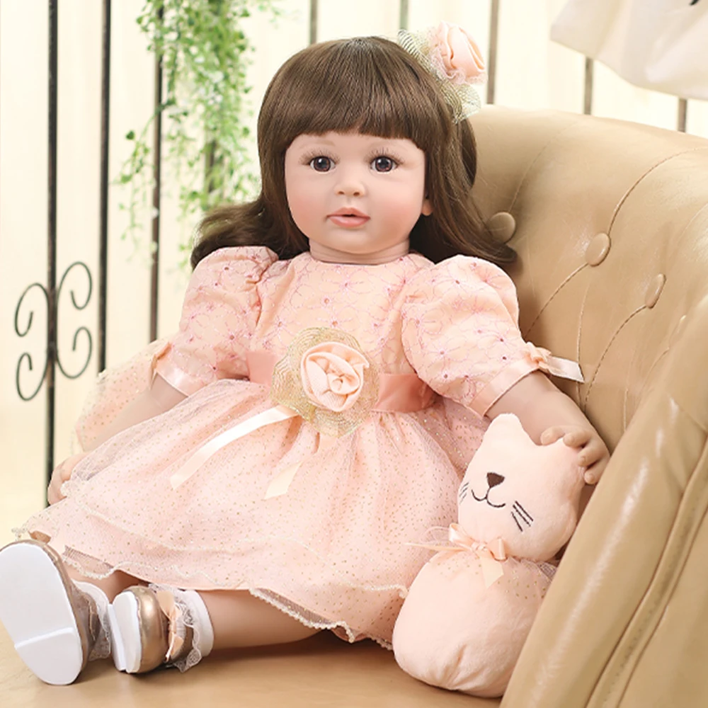 

Boutique princess Girl Reborn Toddler Doll gifts 24" silicone vinyl limbs reborn baby doll realistic bebe reborn bonecas Dress