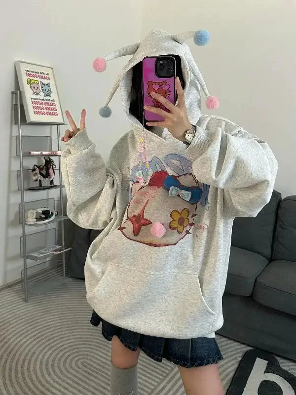 

Y2k Print Hooded Sweatshirt Autumn And Winter Retro Casual Outerwear Oversized Hoodie Harajuku Streetwear Women Kawaii Clothes