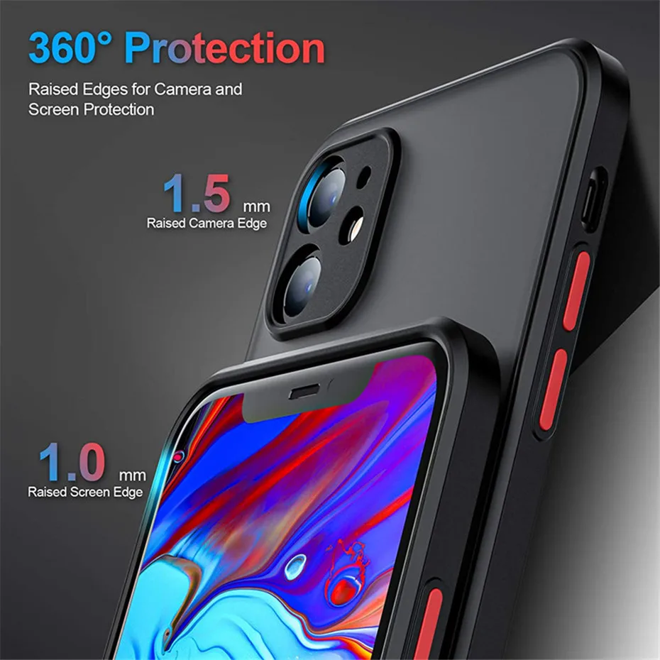 Shockproof Armor Matte Case For iPhone 11 12 13 Pro Max X XS XR 7 8 Plus SE Mini Luxury Silicone Bumper Clear Hard PC Cover Capa case iphone 12 pro max