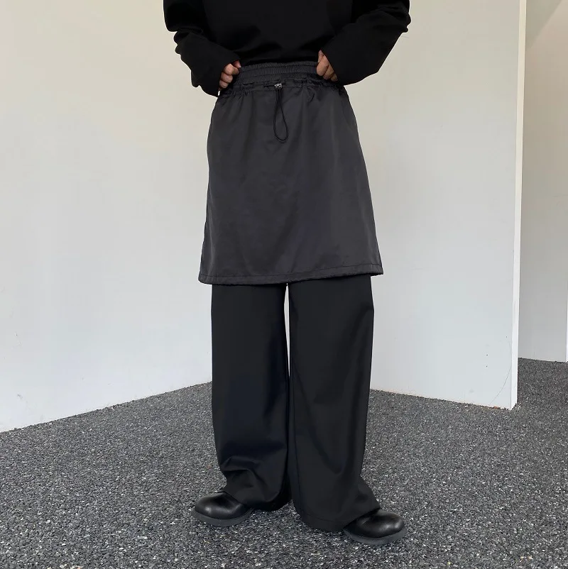 

SuperAen 2024 Spring New Dark Style Personalized Fake Two Piece Skirt Pants Straight Leg Casual Fashion Pants