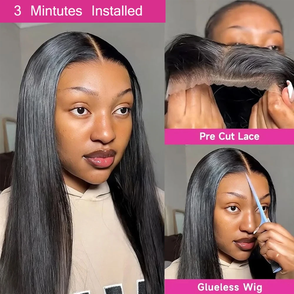 Ready To Wear Glueless Wig PrePlucked 7x5 Transparent Straight Human Hair Lace Frontal Wig 30Inch 4x4 Lace Closure Women