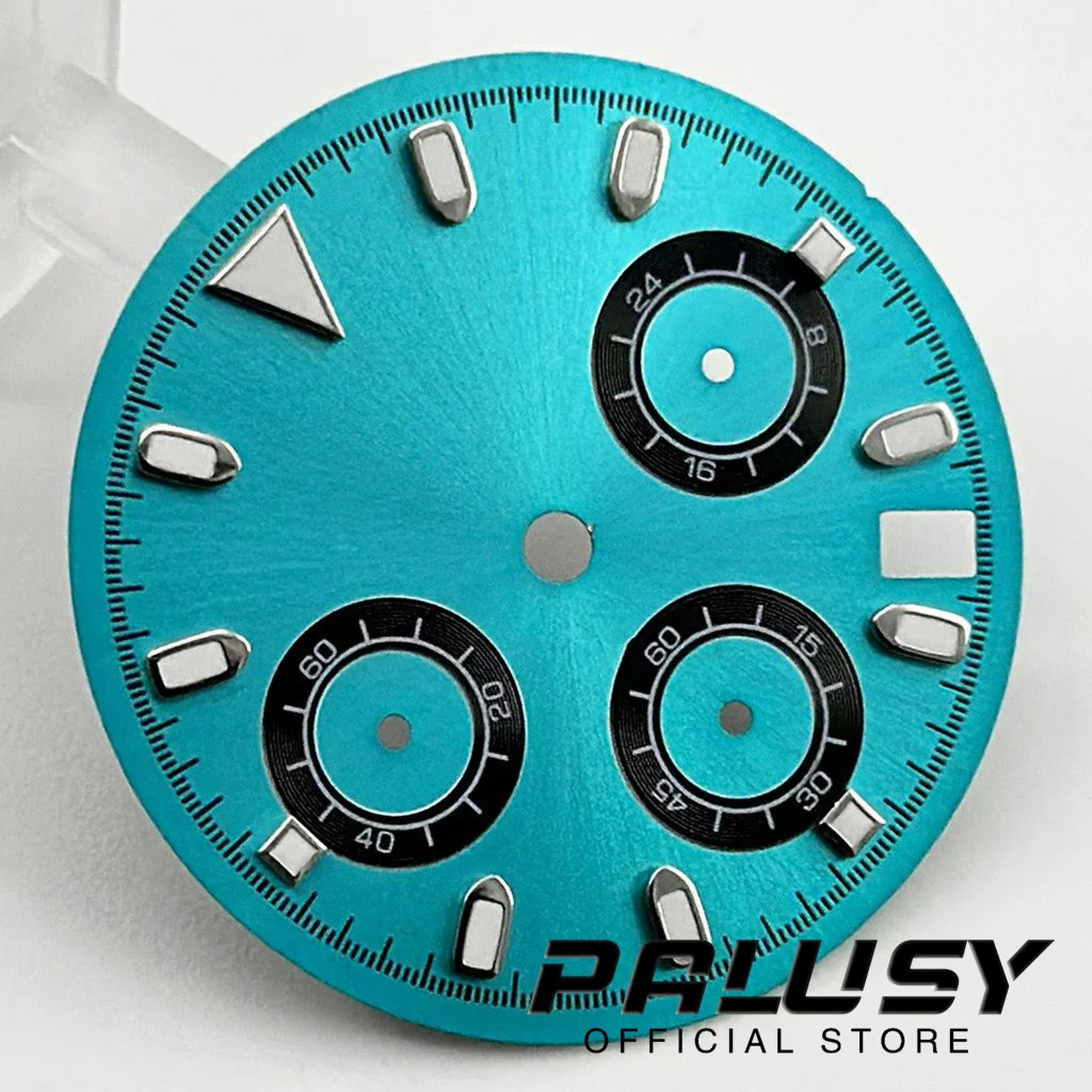 Sterile Sky Blue Watch Dial Green Luminous Watch Face 29.5mm for VK63 Movement Replacement Parts