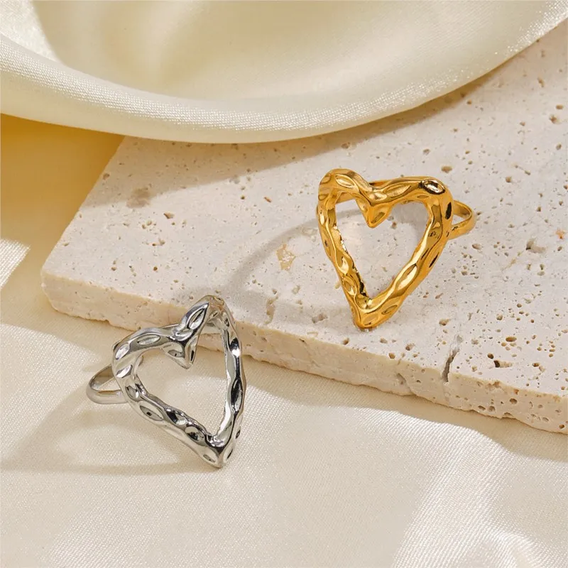316L Stainless Steel Hollow Love Heart Open Ring for Women Simple Fashion Party Jewelry fashion rings,fashion ring,stainless steel rings,finger rings,metal rings