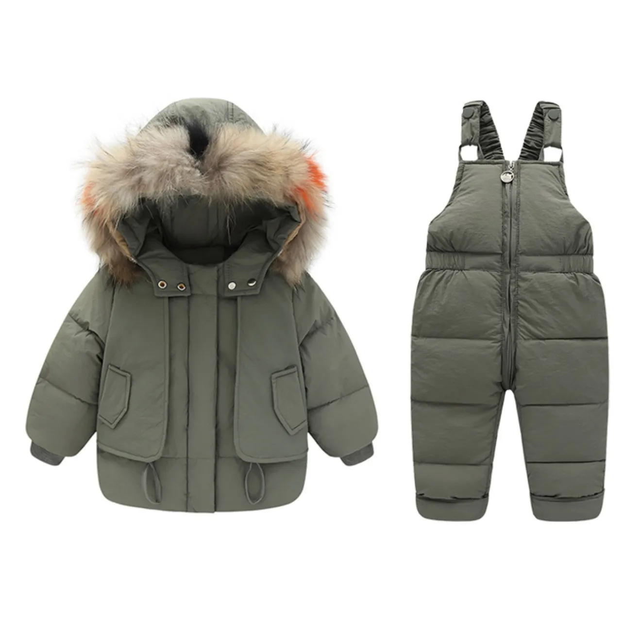 

2pcs Set Baby Boy Winter Down Jacket And Jumpsuit For Children Thicken Warm Fur Collar Jacket For Girls Infant Snowsuit 2-6Year