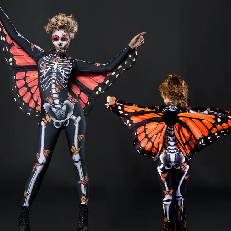 Halloween Devil Ghost Skeleton Butterfly Cloak Sexy Women Spooky Jumpsuit Party Carnival Performance Scary Costume Kid Adults