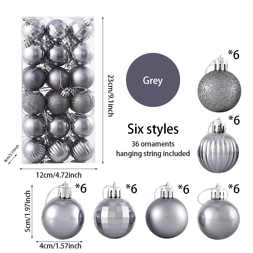 thumbnail image 1 of 36pcs/box 4CM Glitter Christmas Balls Xmas Tree Hanging Pandent Balls Rose Gold Silver Green Red Blue New Year Christmas Decor, 1 of 5