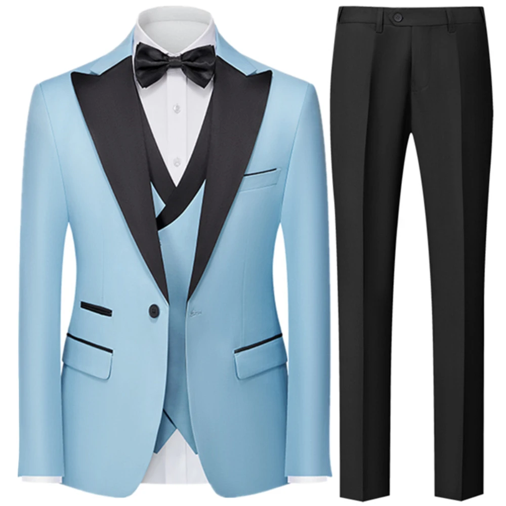 

Men Suit British 3 Piece Set Jacket Vest Pants Male Slim Fit Single Breasted Business Casual Dress Gentleman High End Clothing