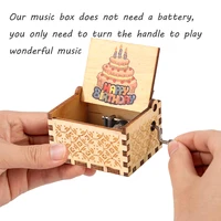 Happy Birthday Musical Ornaments Antique Wooden Engraved Hand Cranked Music Box 1