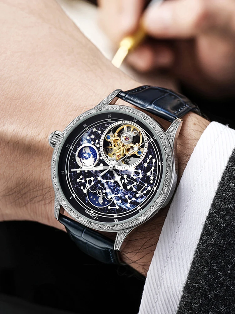 Orologio da uomo Tourbillon con fasi lunari di lusso delle