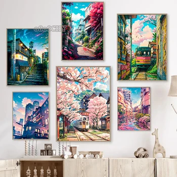 Japanese Sakura Street Canvas Art 3