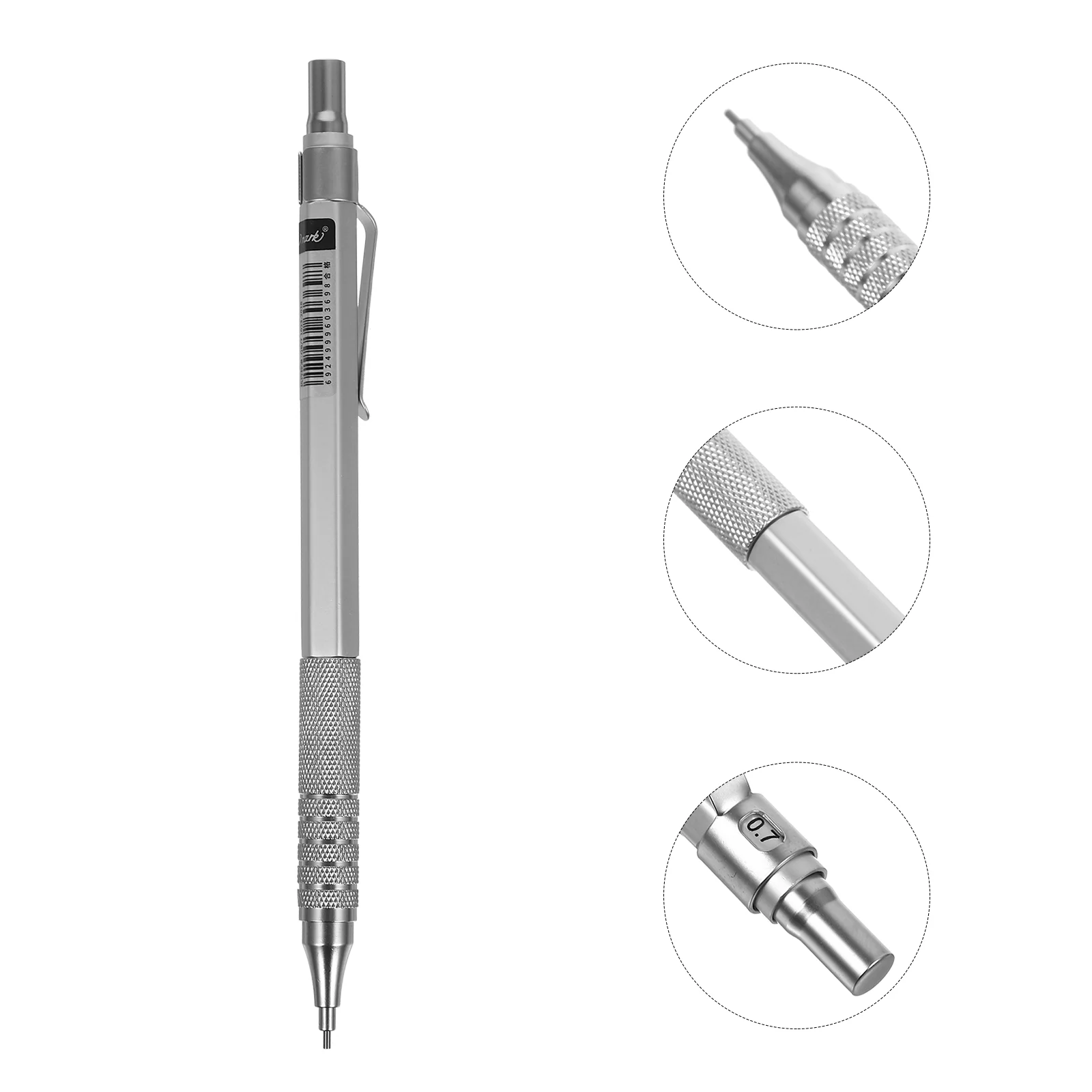 

Mechanical Pencil 0.7 mm Full Metal Art Drawing Painting Automatic Pencil with Leads Office School Stationery Supply (Silver)