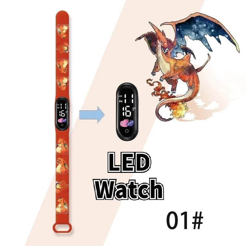 Pokemon Charizard Digital Watches Cartoon Action Figure Anime LED Touch Waterproof Electronic Kids Sports Watch Christmas Gifts