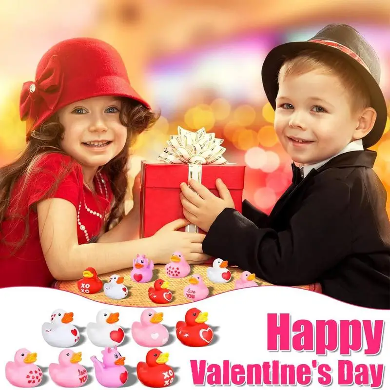 24pcs Rubber Duck Decorations For Car Dashboard Accessories Creative Bath Duck For Kids Shower Valentine's Day Festival Parties 4