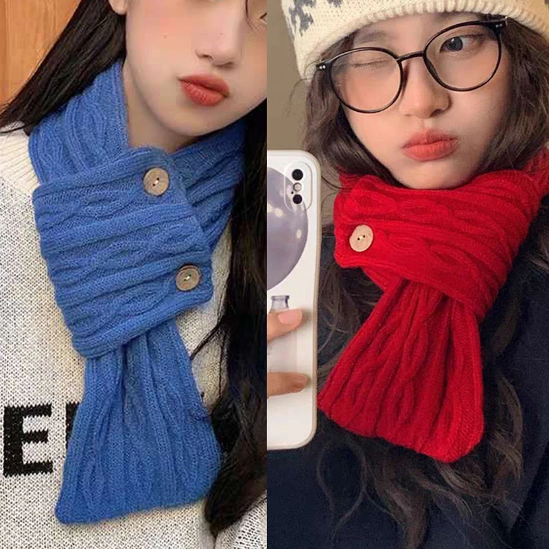 

5 Colors Winter Knitted Scarf Button Fashion Muffler Fashion Girl Lady Outdoor Windproof Cold-proof Neck Neckerchief Bandelet
