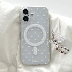 Yellow Stars Korean Cute Magsafe Wireless Charging Phone Case with Y2K Design - iPhone 12 Mini (With chain)