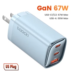Toocki 67W GaN USB-C Charger with Digital Display and Quick Charge Technology for 67W US Plug Blue
