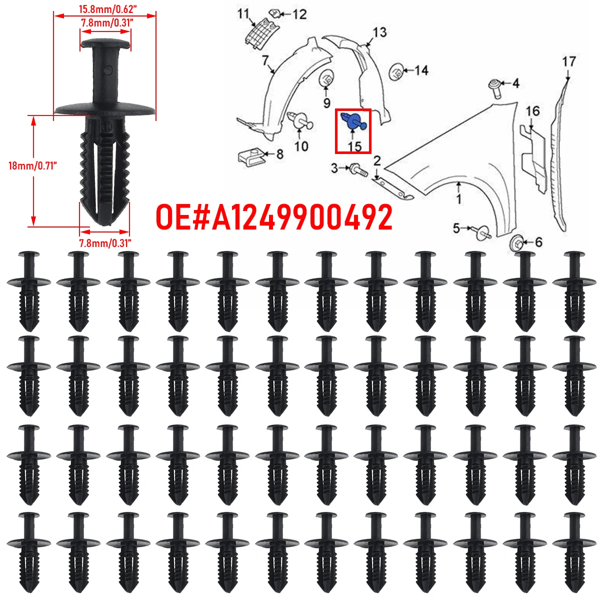 Radzierblenden 15 Zoll ŠKODA 10x VVO® Vorn Radhausschale Befestigungsclips Für Einige Mazda 3, CX-5 Kotflügel Clips Mazda 3 CX-5