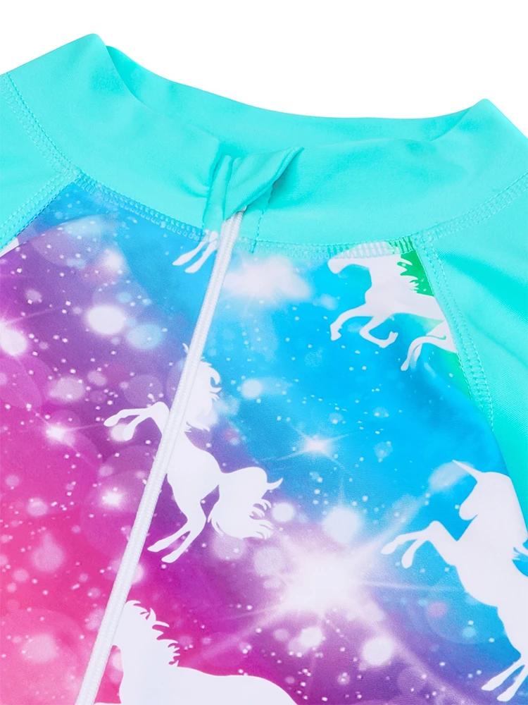 Girls Long Sleeve Unicorn One-piece Swim Suit Summer Children Quick Drying Swimwear Kids Sun-proof Surf Suits For 3-12 Years Old 5