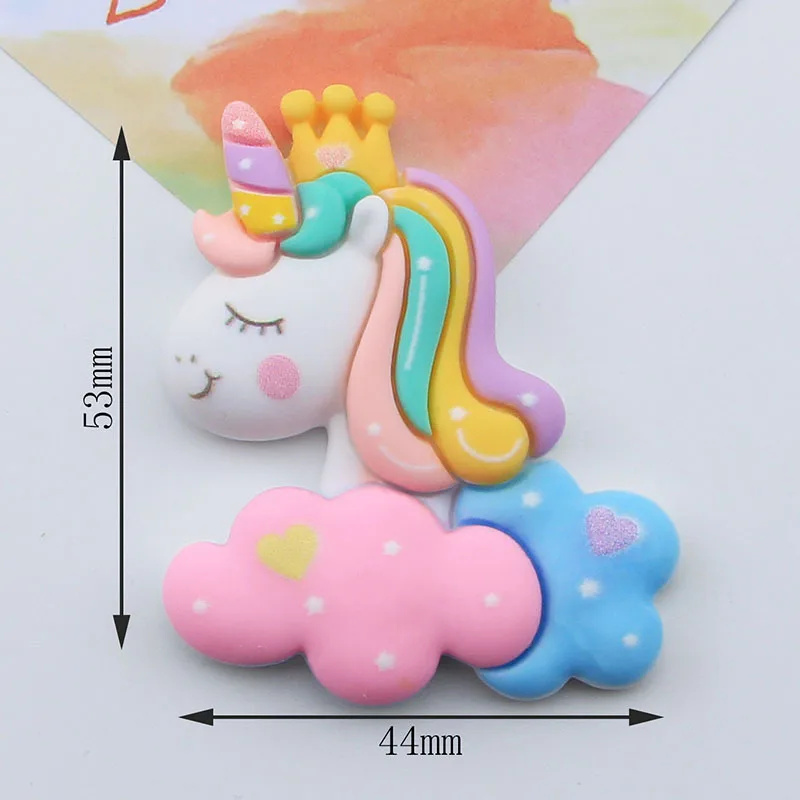 10pcs Big Unicorn Resin Flatback Cabochons Cute Large 55mm Cartoon Rainbow Unicorns Flat Back Embellishment for Scrapbooking