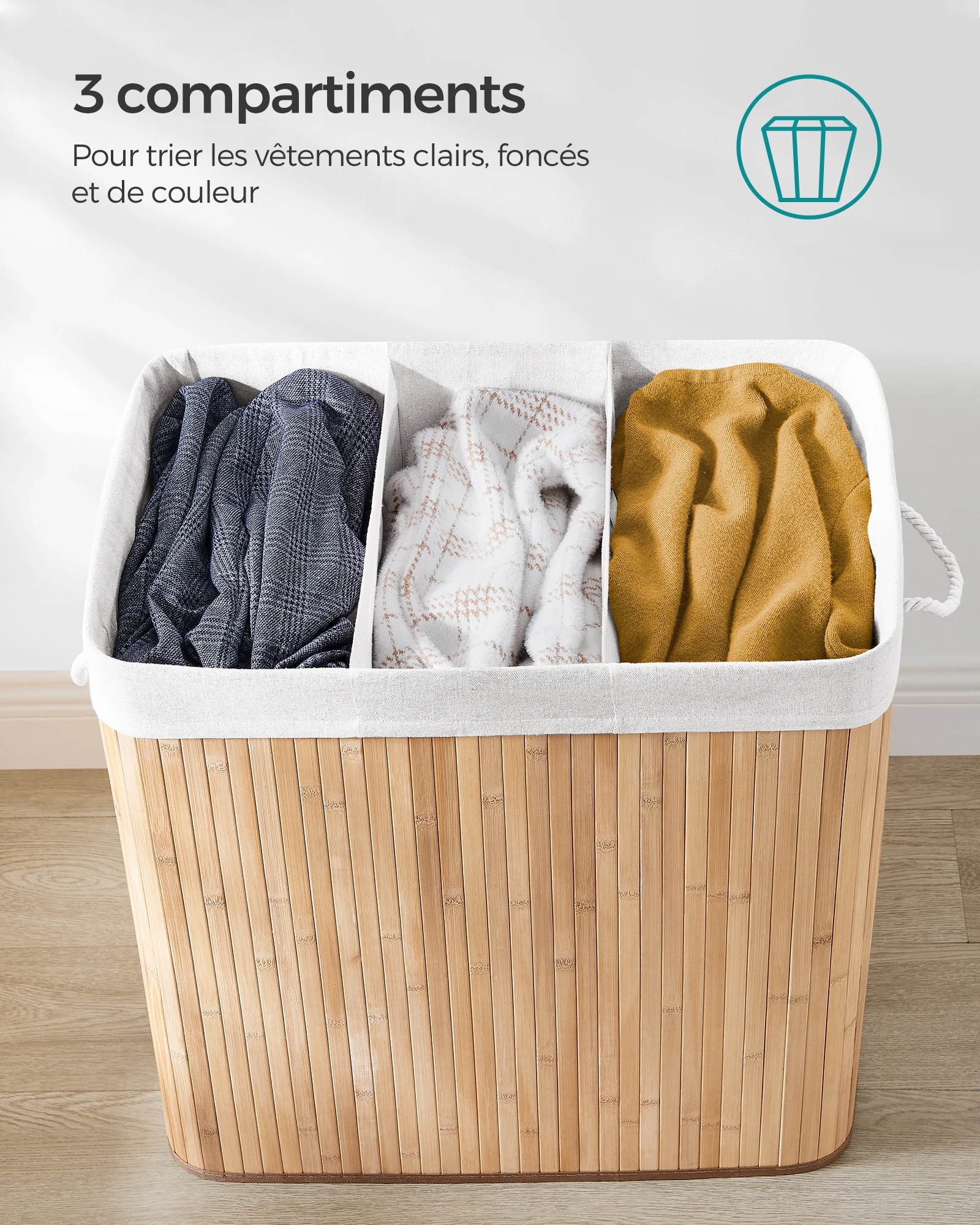 SONGMICS Laundry Basket, 150 L Laundry Basket, Compartments