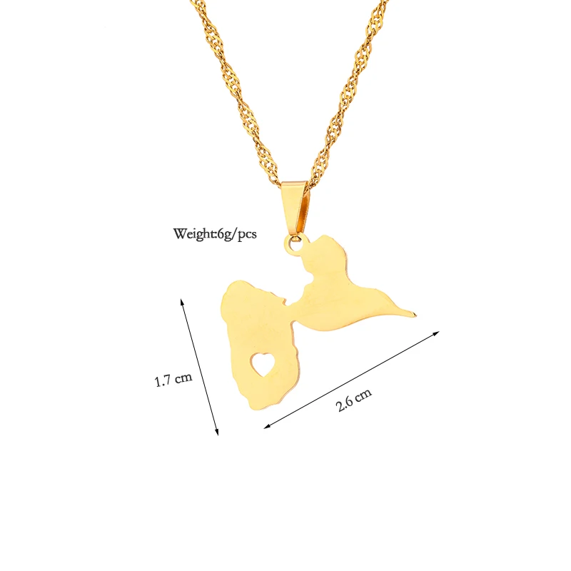 Fashion Map of Guadeloupe Pendants Necklaces for Women Stainless Steel Jewelry France Guadeloupe Map Heart and Contour Design