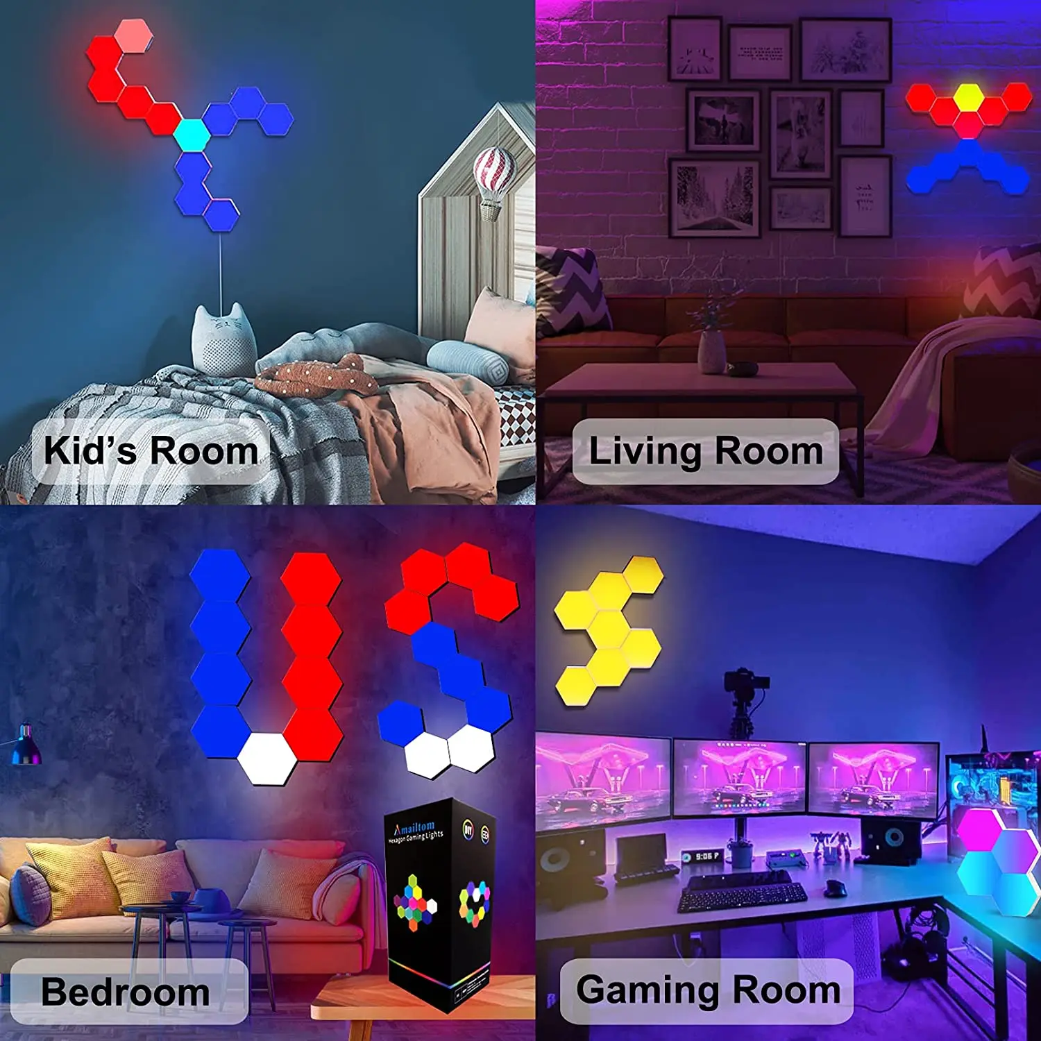 LED Hexagon Wall Light RGB Ambient Light USB Touch Night Light Remote  Control For Indoor Computer Game Room Bedroom Bedside Gift