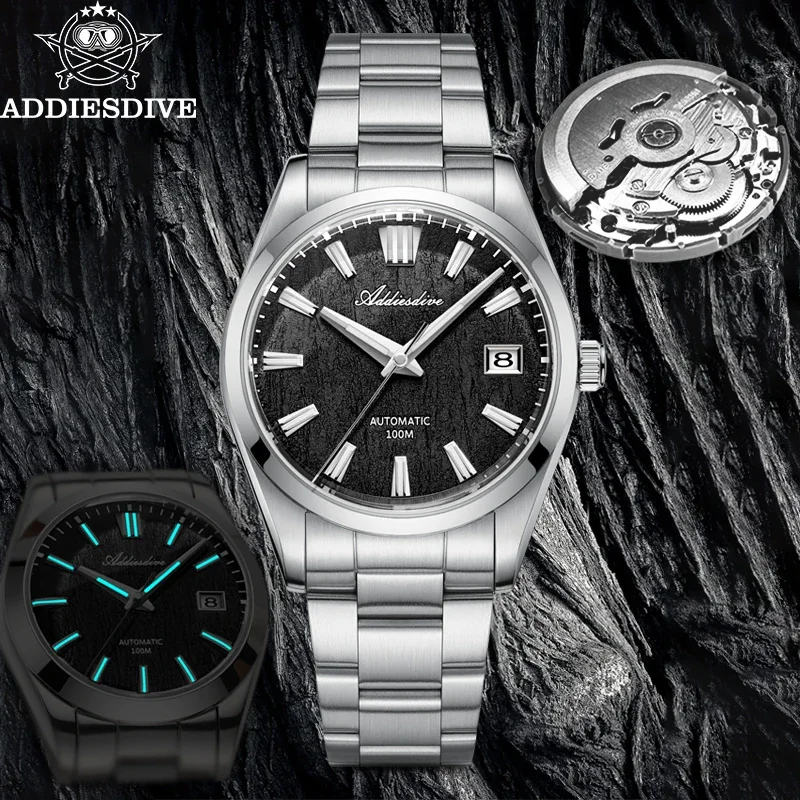 New ADDIESDIVE AD2075 NH35 Automatic Watch 100M Waterproof Sapphire Glass Stainless Steel Dive Mechanical Watches For Men