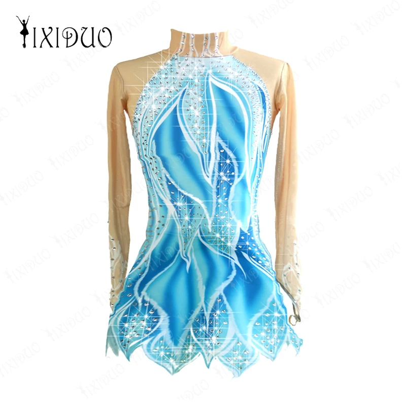 

Women Sleeveless Gymnastics Skirted Leotard Shiny Rhinestones Ballet Dancewear Figure Skating Dress Stage Performance Costume