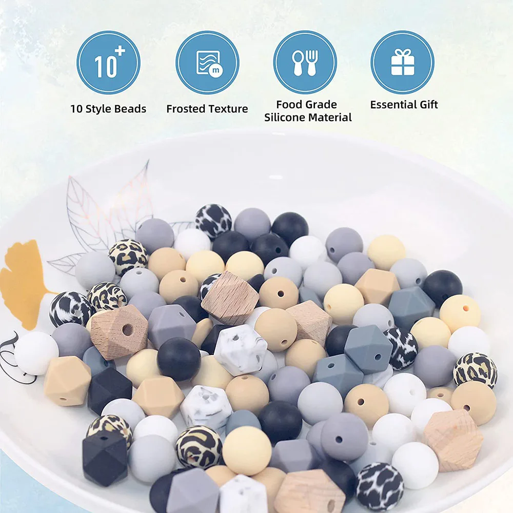 102pcs Silicone Beads for Keychain Making DIY Silicone Beaded for