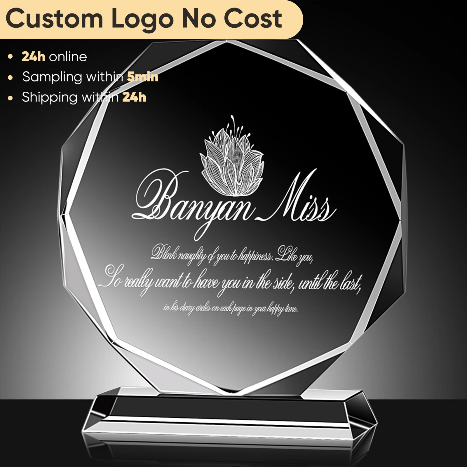 Trophée en cristal avec Logo personnalisé gratuit, 1 pièce, trophée décoratif en cristal vierge pour Golf, décoration de bureau pour enfants, cadeaux 12cm