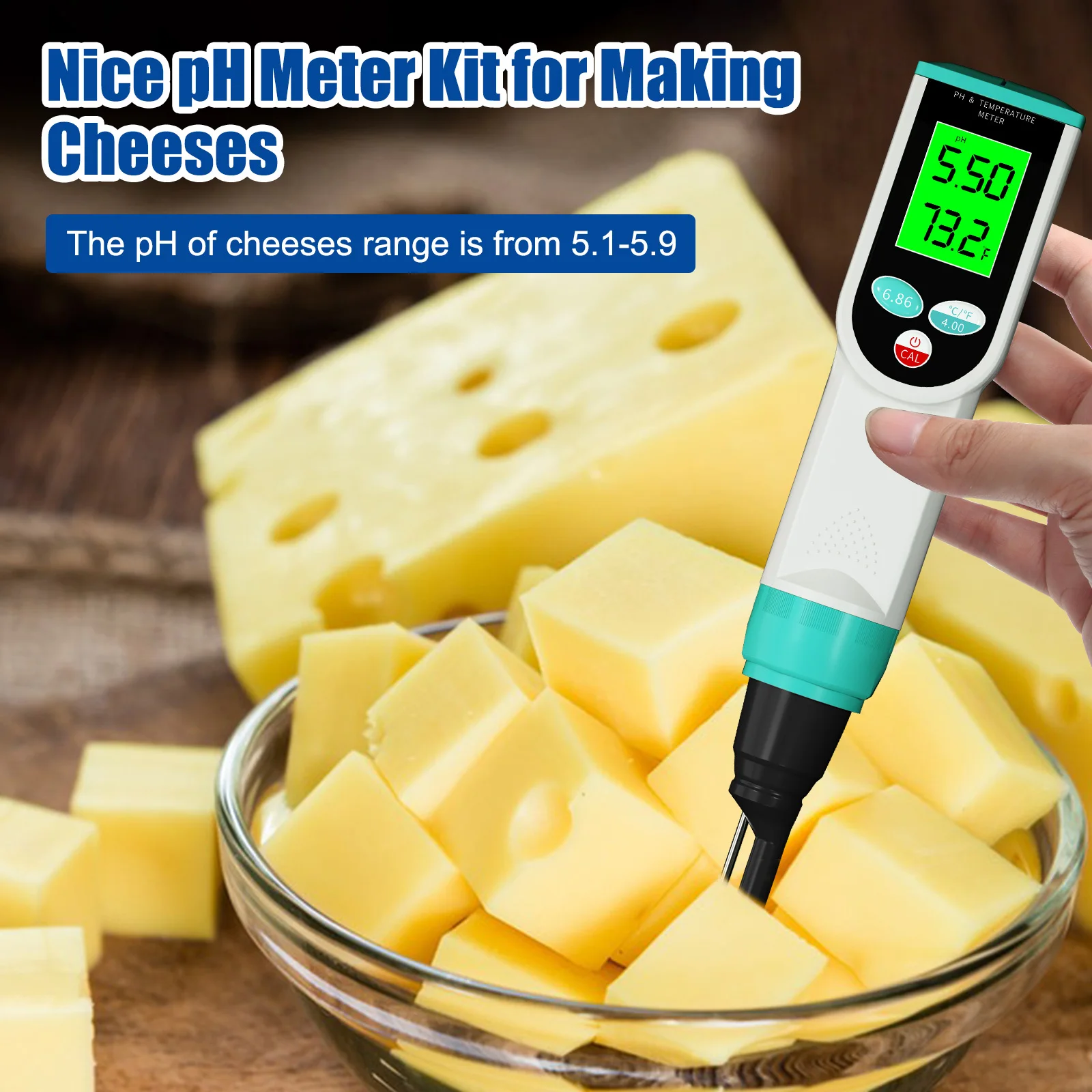Smart Food PH Meter With Calibration & Probe Protection Fluid Kit YY-2023 Cheese
