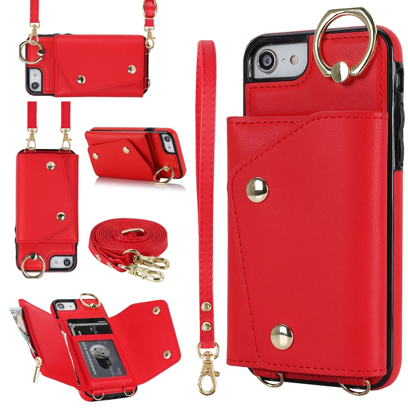 ELVEV Soft PU Leather Zipper Wallet Phone Case with Card Holder, Shockproof Durable Shell and Strap