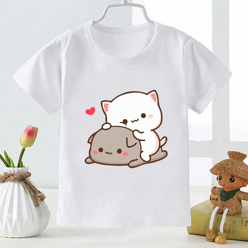 Hot Sale Cute Couple Cat Print Kids Cartoon T shirt New Summer Girls Tops Baby Boys Clothes Children Funny Short Sleeve T-shirt evolution of judo print boys t shirt summer new fashion casual short sleeve kids t shirt baby girls clothes children tops hkp402