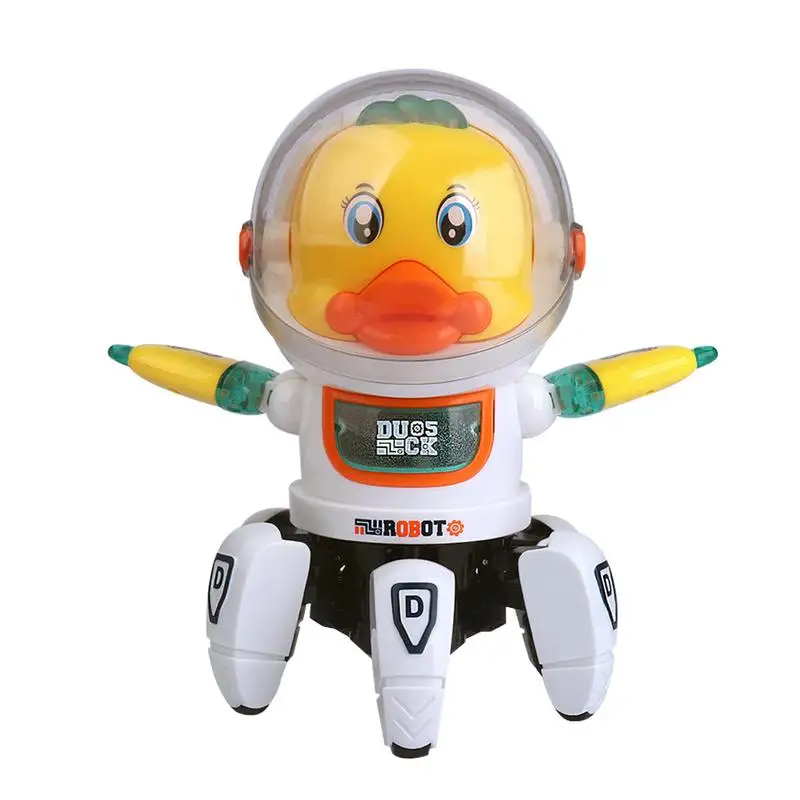 

Musical Electric Dancing Duck Toy Lighting Cute Duck Space Six-Claw Robot Preschool Educational Learning Toy For Toddlers Kids