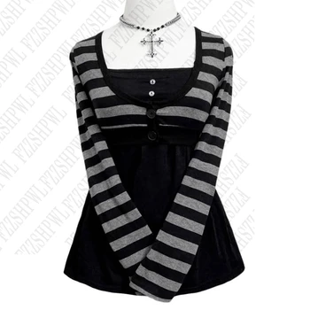 Y2K Woman's Clothing Goth American style Cool Gir T-shirt Retro Harajuku Fashion Stripes Pullover Chic Rock Punk Streetwear Tops 1