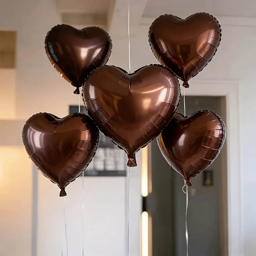 18 Zoll 10 Stück brauner herzförmiger Folienballon Valentinstag Hochzeit Brautparty Geburtstagsfeier Jahrestag Dekoration Geschenke