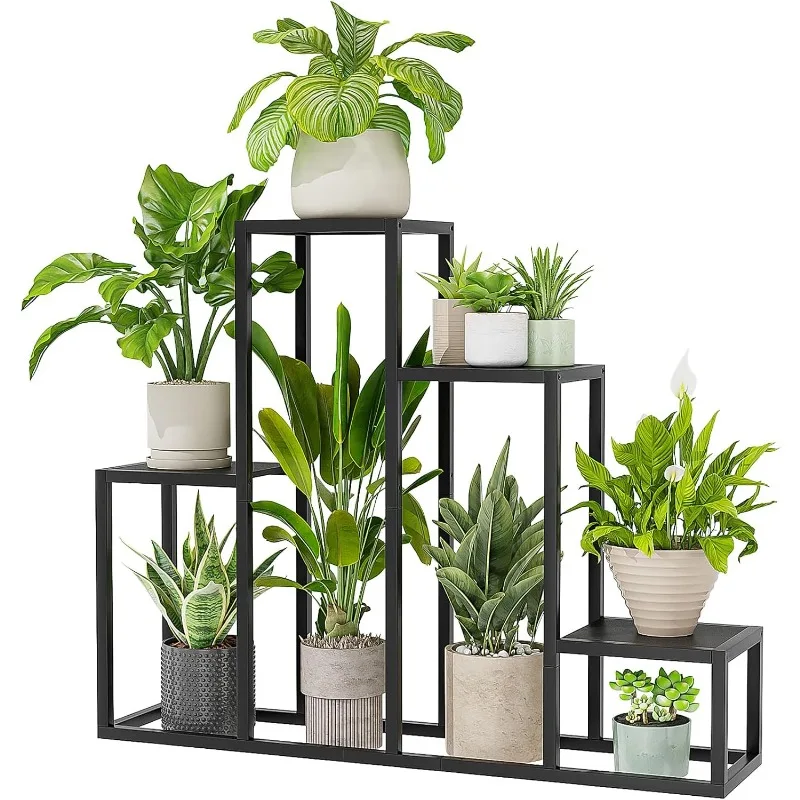 Tall Plant Shelf Metal Plant Stand Black Flower Stand For Multiple Plants Tiered Coner Table For Window Garden